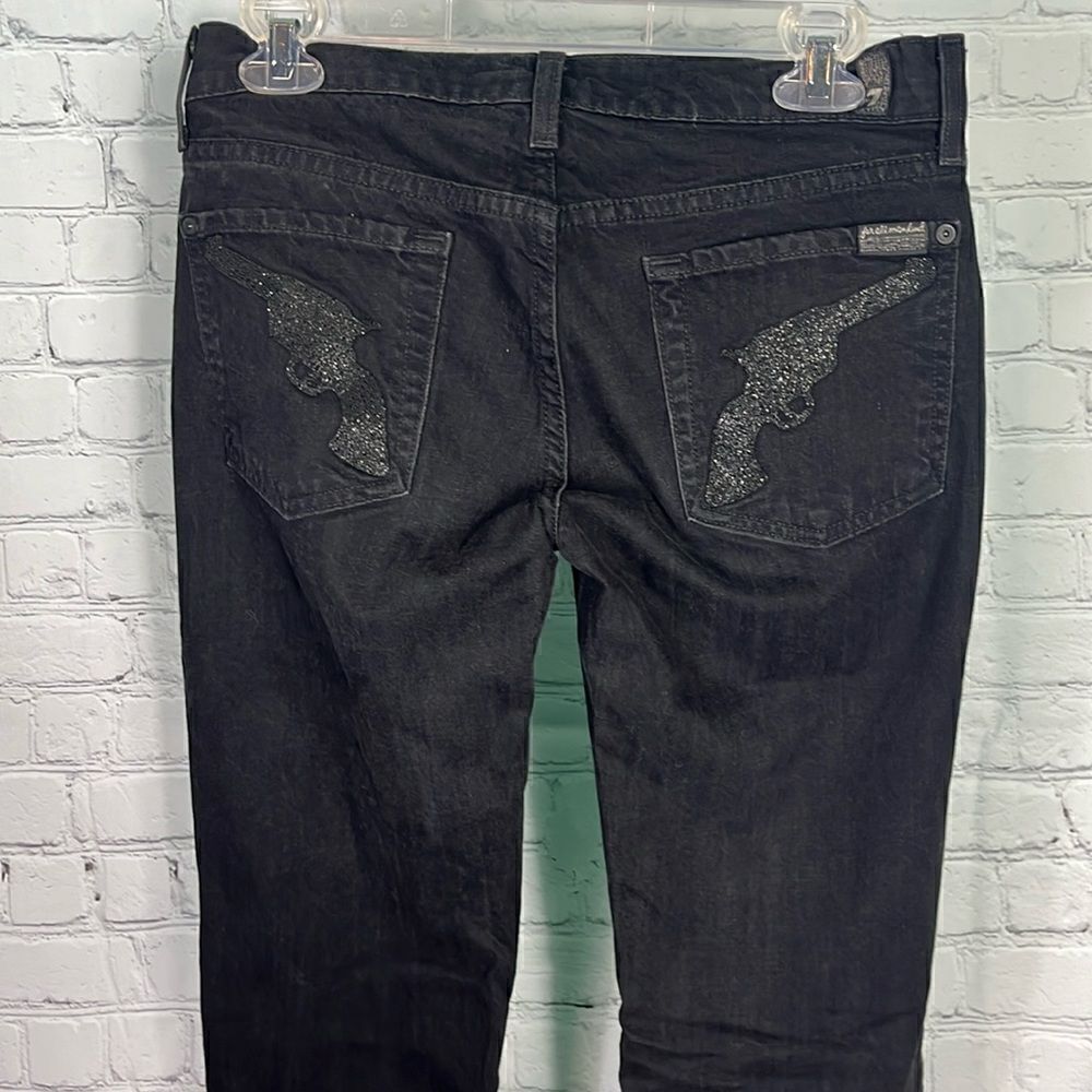 7 For All Mankind Bootcut Jeans Sz 28 Crystal Revolver Pocket Design Black Long